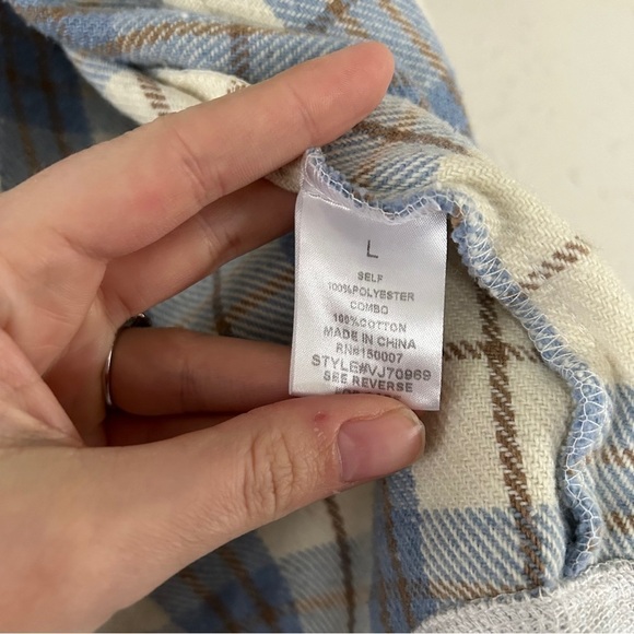 Veveret Blue Cream Plaid Shacket Flannel Jacket Fall Spring Comfy Casual Large - Picture 3 of 7